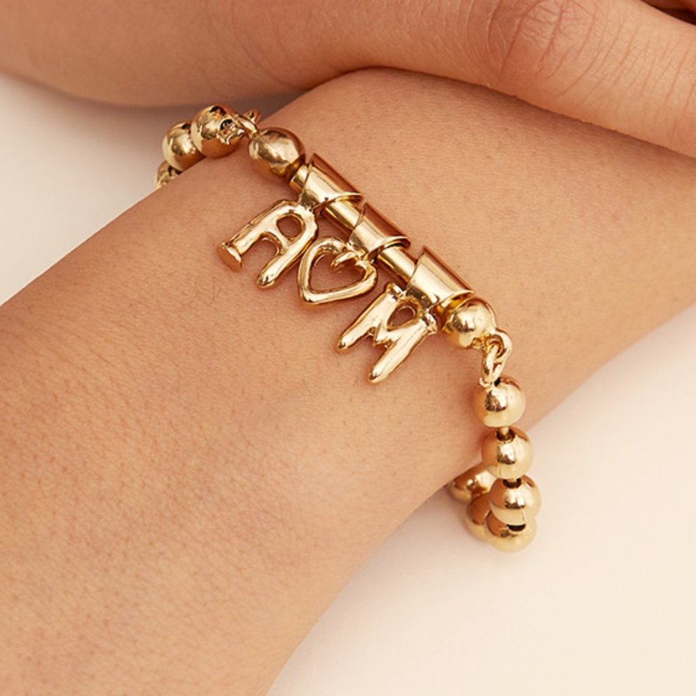 Uno de 50 PICK 1 BRACELET Gold-Plated Bar Beads Bracelet and CHARM MI LUNA set